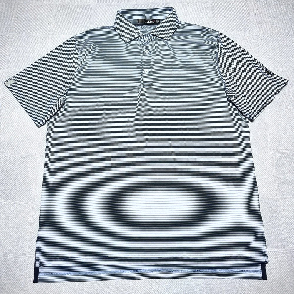 RLX Ralph Lauren Golf Polo Shirt Mens Large Performance Striped Big Foot CC - Picture 2 of 10